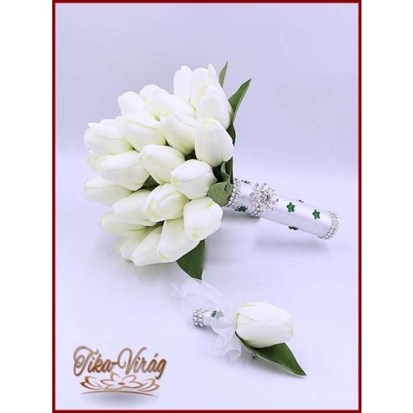 29 szálas Fehér tulipán örök-csokor+ kitűzővel 