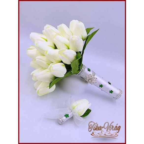 29 szálas Fehér tulipán örök-csokor+ kitűzővel 
