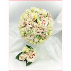 Mályva-ekrü 34 szálas örök-csokor kitűzővel 