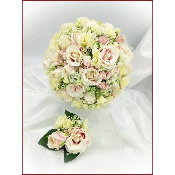 Mályva-ekrü 34 szálas örök-csokor kitűzővel 