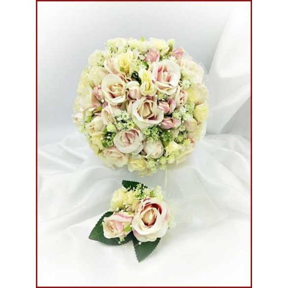 Mályva-ekrü 34 szálas örök-csokor kitűzővel 