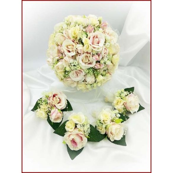 Mályva-ekrü 34 szálas örök-csokor kitűzővel 