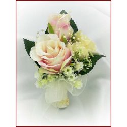 Mályva-ekrü 2 virágos kitűző, bokréta 