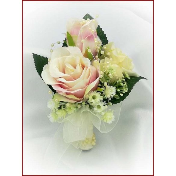 Mályva-ekrü 2 virágos kitűző, bokréta 