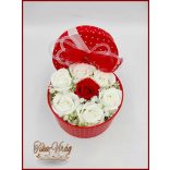 Szappan-rózsa box "L" Pettyes kerek dobozban 