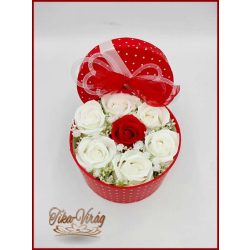 Szappan-rózsa box "L" Pettyes kerek dobozban 