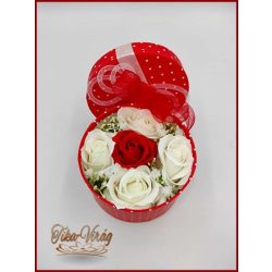 Szappan-rózsa box "M" Pettyes kerek dobozban 
