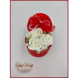 Szappan-rózsa box "S" Pettyes kerek dobozban 