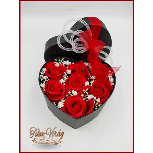Szappan-rózsa box "L" Fekete szív dobozban 