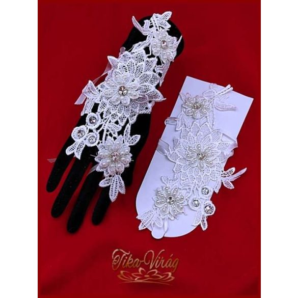 Menyasszonyi csipke kesztyű, rövid ujjas változat  