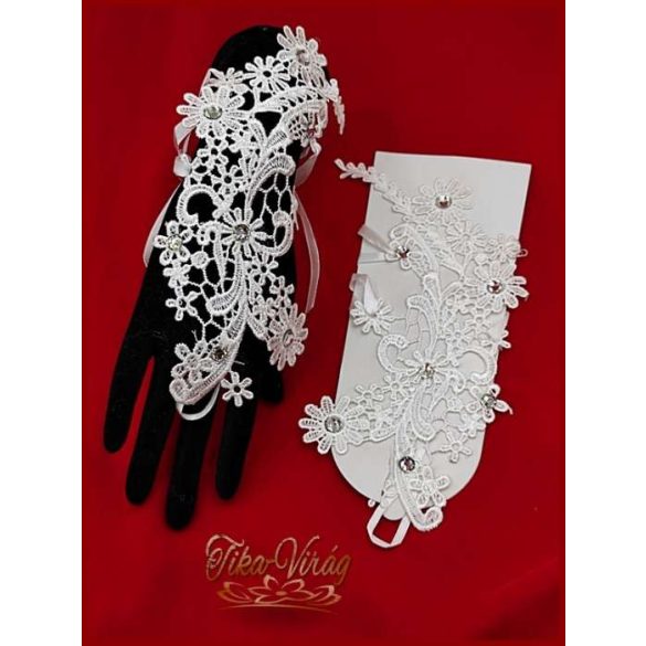 Stílusos rövid ujjas csipke kesztyű esküvőre 