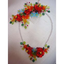Kalocsai motívumos fejdísz+nyakdísz 