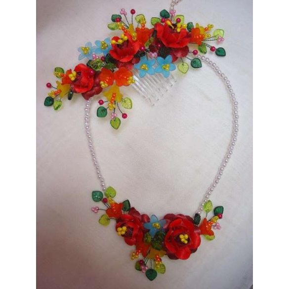 Kalocsai motívumos fejdísz+nyakdísz 