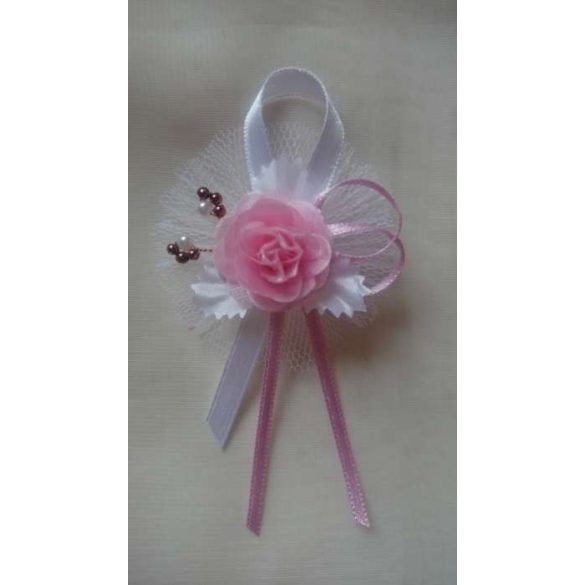 1" bokréta, kitűző rózsaszín-fehér-csoki-barna gyönggyel 