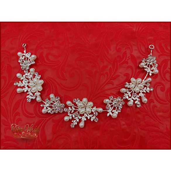 Strasszos hajdísz fehér gyöngyökkel díszítve BENHQ-211201.