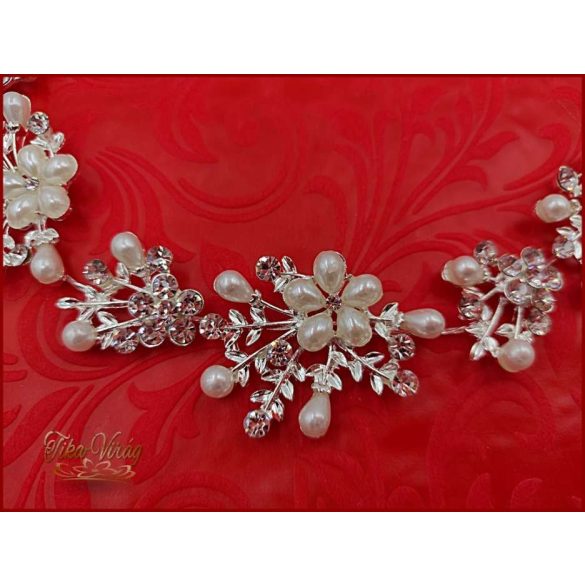 Strasszos hajdísz fehér gyöngyökkel díszítve BENHQ-211201.