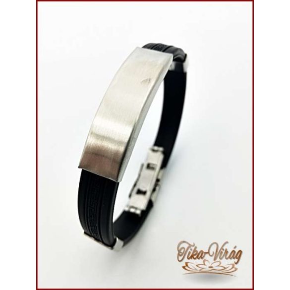 Fekete-fekete színű Görög mintás gravírozható kaucsuk karkötő 