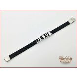 Fekete-ezüst színű nemesacél mintás karkötő 