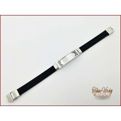   Fekete-ezüst színű nemesacél mintás karkötő gravírozható 