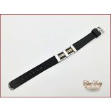 Fekete-arany-ezüst színű karkötő nyomott mintás lakkos kaucsuk pánttal 