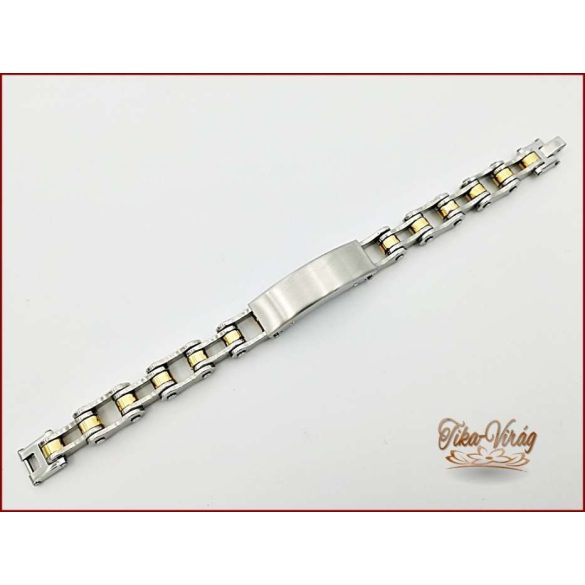 Ezüst-arany színű nemesacél karkötő gravírozható 