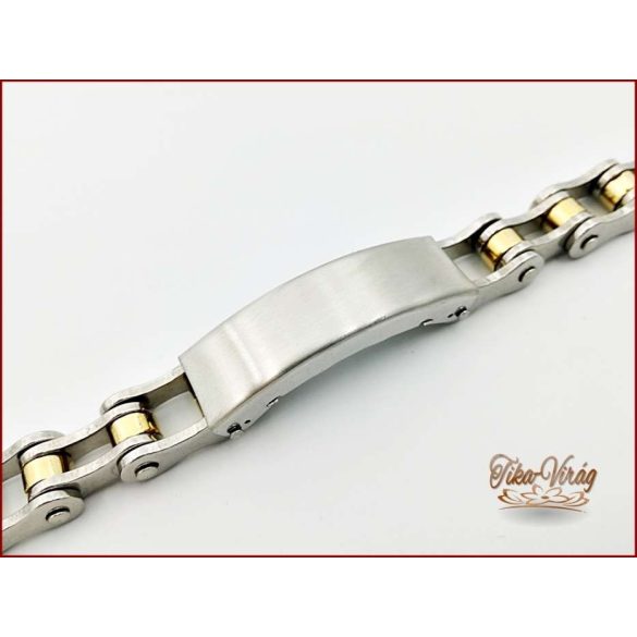 Ezüst-arany színű nemesacél karkötő gravírozható 