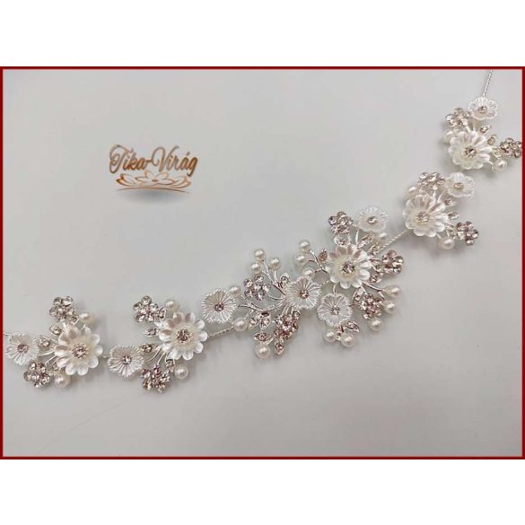 Fehér virágokkal díszített strasszos hajdísz, hajdrót CARCI-191008.v.
