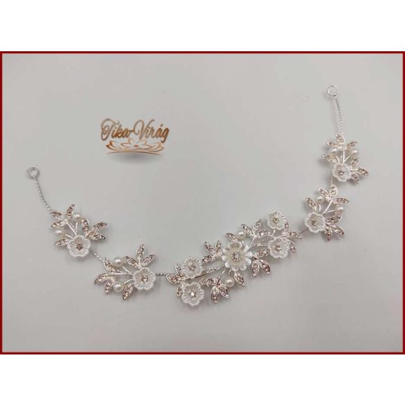 Fehér virágokkal díszített strasszos hajdísz, hajdrót CARCI-191009.v.