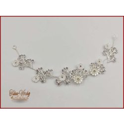   Fehér virágokkal díszített strasszos hajdísz, hajdrót CARCI-20106.v.