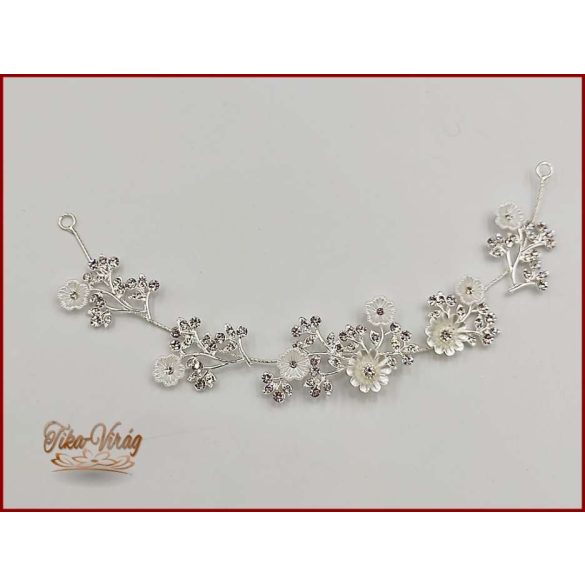 Fehér virágokkal díszített strasszos hajdísz, hajdrót CARCI-20106.v.