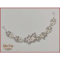   Fehér virágokkal díszített strasszos hajdísz, hajdrót CARCI-20107.v.