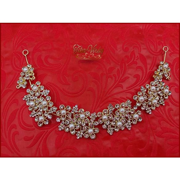 Strasszos hajdísz aranyszínű fehér gyöngyökkel díszítve CARCI-21705.