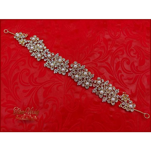 Strasszos hajdísz aranyszínű fehér gyöngyökkel díszítve CARCI-21705.