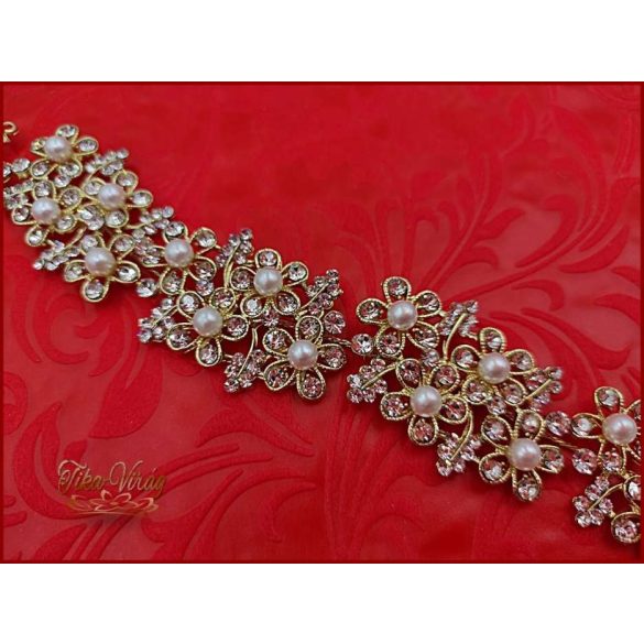 Strasszos hajdísz aranyszínű fehér gyöngyökkel díszítve CARCI-21705.