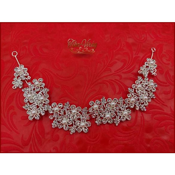 Strasszos hajdísz aranyszínű fehér gyöngyökkel díszítve CARCI-21705.e.