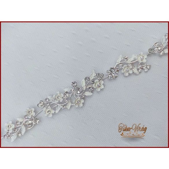VIRÁGOKKAL DÍSZÍTETT STRASSZOS FEHÉR HAJDÍSZ 28 CM X 2 CM CARCI-22601.F.
