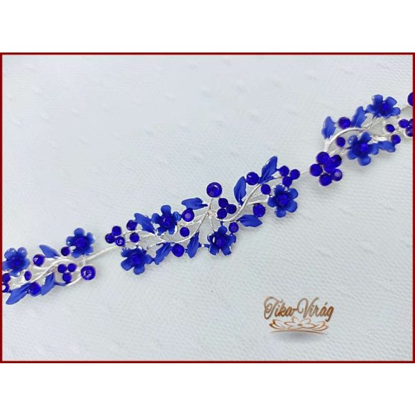 VIRÁGOKKAL DÍSZÍTETT STRASSZOS KIRÁLYKÉK HAJDÍSZ 28 CM X 2 CM CARCI-22601.K.