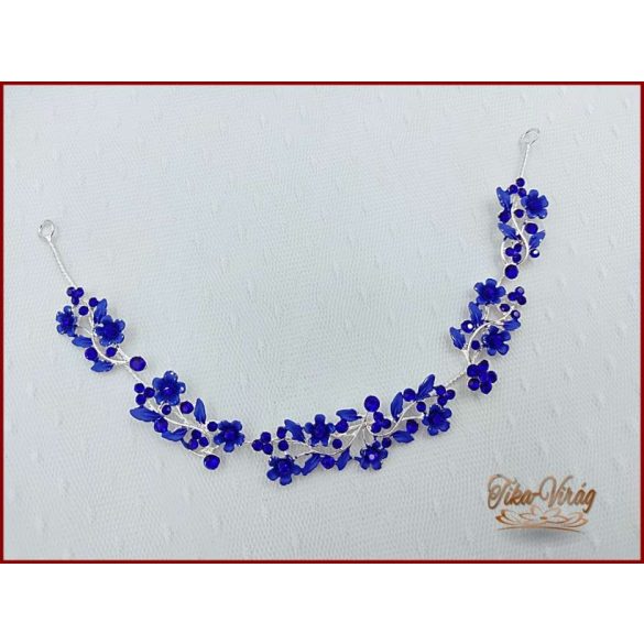 VIRÁGOKKAL DÍSZÍTETT STRASSZOS KIRÁLYKÉK HAJDÍSZ 28 CM X 2 CM CARCI-22601.K.