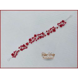   VIRÁGOKKAL DÍSZÍTETT STRASSZOS PIROS HAJDÍSZ 28 CM X 2 CM CARCI-22601.P.