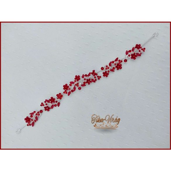 VIRÁGOKKAL DÍSZÍTETT STRASSZOS PIROS HAJDÍSZ 28 CM X 2 CM CARCI-22601.P.