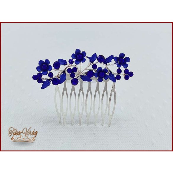 VIRÁGOKKAL DÍSZÍTETT STRASSZOS KIRÁLYKÉK KONTYTŰ 7 CM X 2 CM CARCI-22602.K