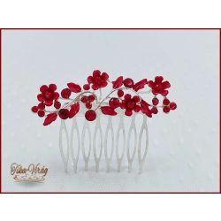   VIRÁGOKKAL DÍSZÍTETT STRASSZOS PIROS KONTYTŰ 7 CM X 2 CM CARCI-22602.P.