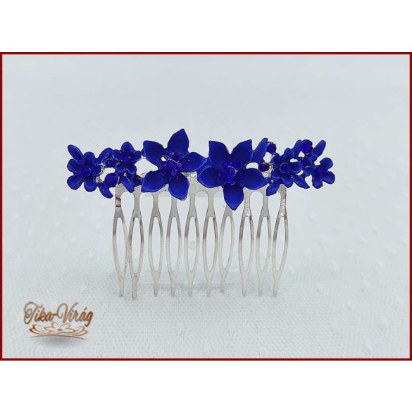 VIRÁGOKKAL DÍSZÍTETT STRASSZOS KIRÁLYKÉK KONTYTŰ 8 CM X 2 CM CARCI-22603.K.