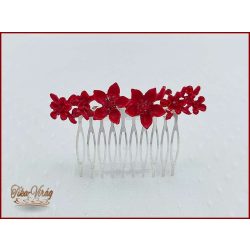   VIRÁGOKKAL DÍSZÍTETT STRASSZOS PIROS KONTYTŰ 8 CM X 2 CM CARCI-22603.P.