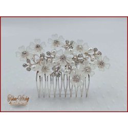   VIRÁGOKKAL DÍSZÍTETT STRASSZOS FEHÉR KONTYTŰ 10 CM X 6 CM CARCI-22604.