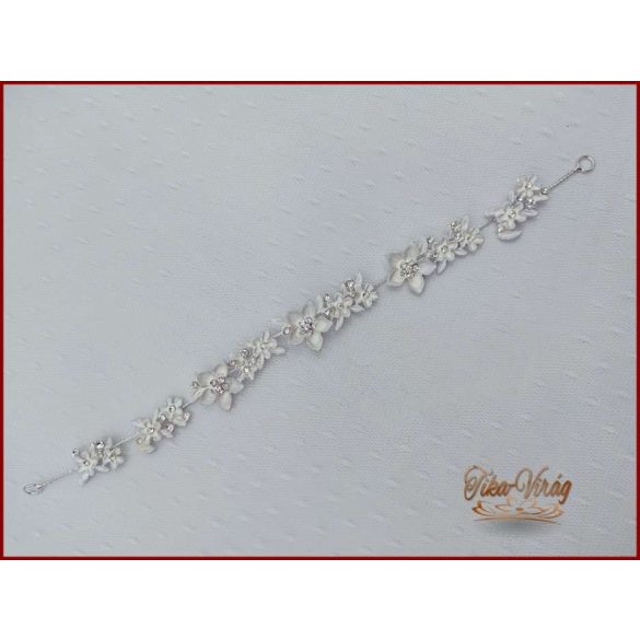 VIRÁGOKKAL DÍSZÍTETT STRASSZOS FEHÉR HAJDÍSZ 28X2 cm CARCI-22612.F.