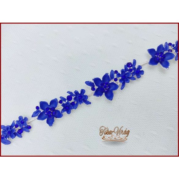 VIRÁGOKKAL DÍSZÍTETT STRASSZOS KIRÁLYKÉK HAJDÍSZ 28 CM X 2 CM CARCI-22612.K.