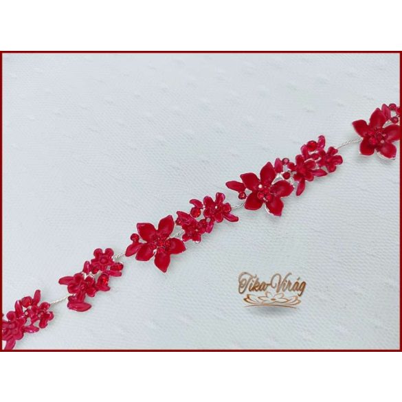 VIRÁGOKKAL DÍSZÍTETT STRASSZOS PIROS HAJDÍSZ 28 CM X 2 CM CARCI-22612.P.
