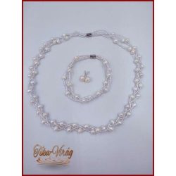 TENYÉSZTETT-GYÖNGY NYAKLÁNC SZETT EKRÜ 