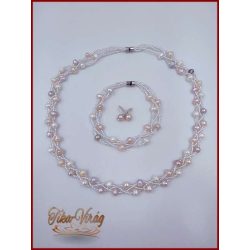 TENYÉSZTETT-GYÖNGY NYAKLÁNC SZETT BÉZS-BARACK-MÁLYVA 